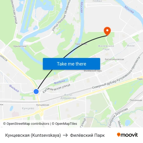 Кунцевская (Kuntsevskaya) to Филёвский Парк map