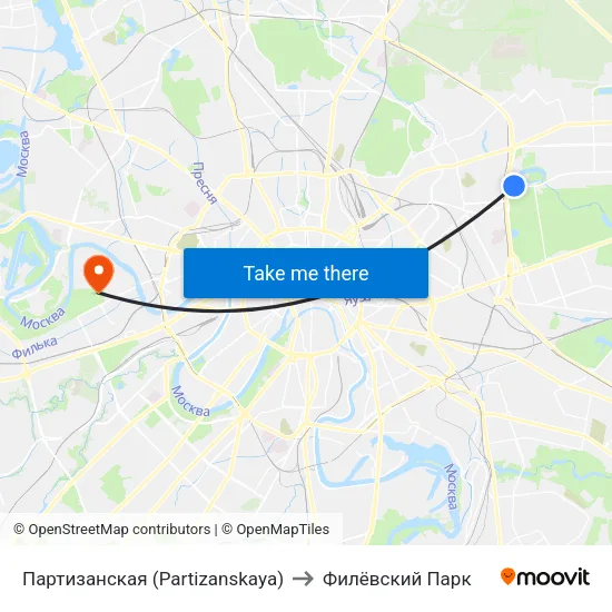 Партизанская (Partizanskaya) to Филёвский Парк map