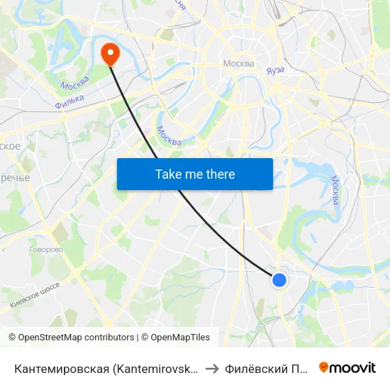 Кантемировская (Kantemirovskaya) to Филёвский Парк map