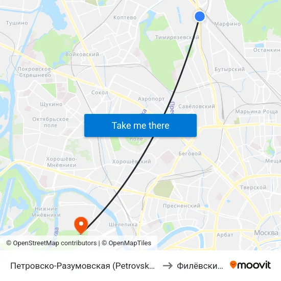 Петровско-Разумовская (Petrovsko-Razumovskaya) to Филёвский Парк map