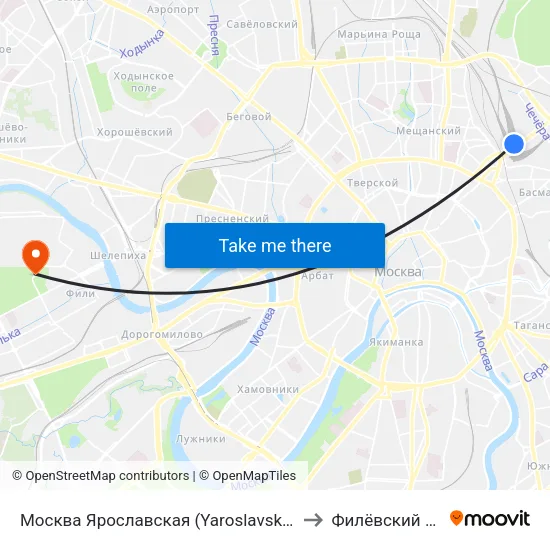 Москва Ярославская (Yaroslavsky Station) to Филёвский Парк map