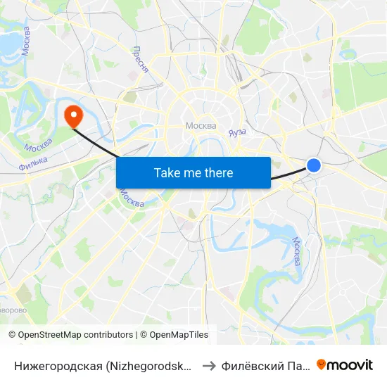 Нижегородская (Nizhegorodskaya) to Филёвский Парк map