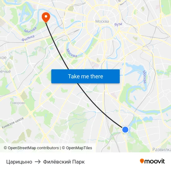 Царицыно to Филёвский Парк map