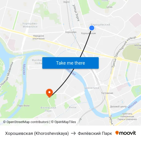 Хорошевская (Khoroshevskaya) to Филёвский Парк map