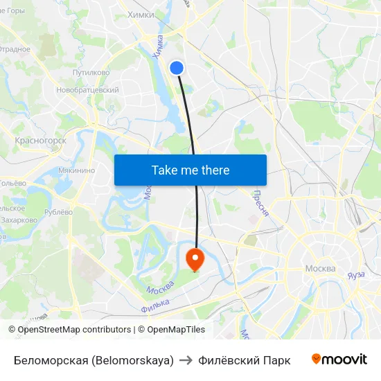 Беломорская (Belomorskaya) to Филёвский Парк map