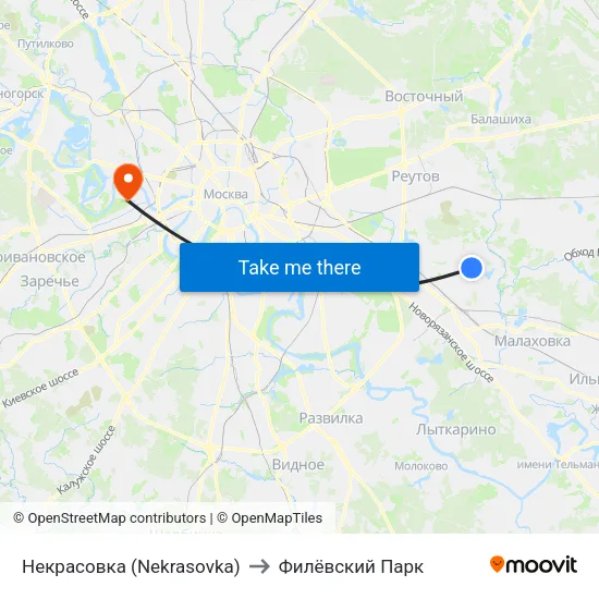 Некрасовка (Nekrasovka) to Филёвский Парк map