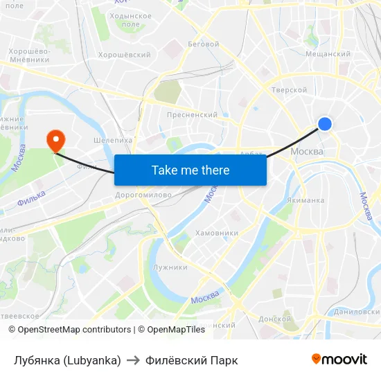 Лубянка (Lubyanka) to Филёвский Парк map
