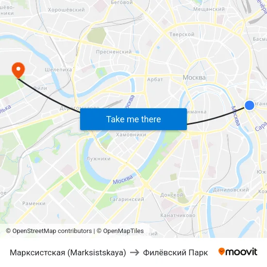 Марксистская (Marksistskaya) to Филёвский Парк map