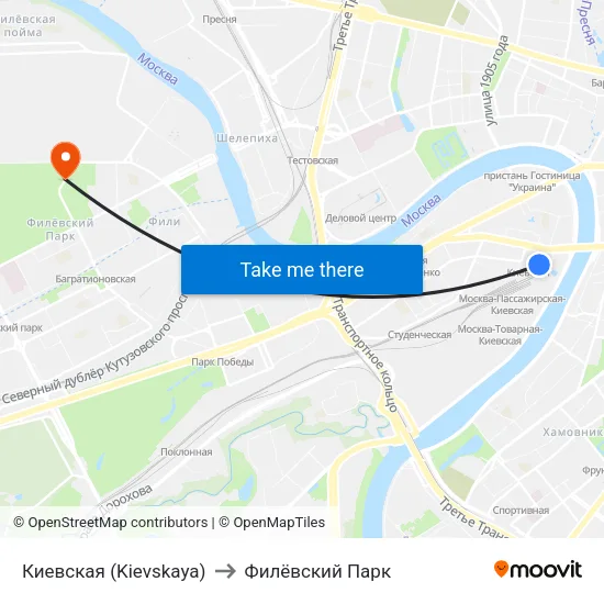 Киевская (Kievskaya) to Филёвский Парк map