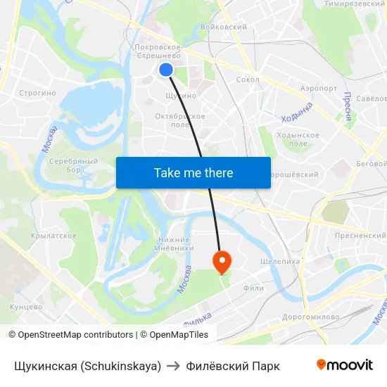 Щукинская (Schukinskaya) to Филёвский Парк map