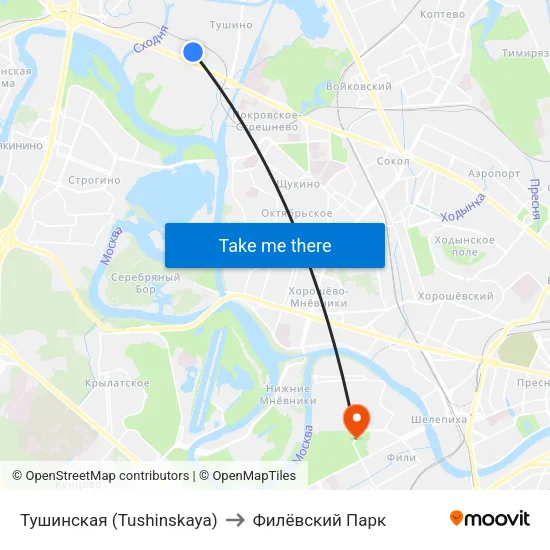 Тушинская (Tushinskaya) to Филёвский Парк map