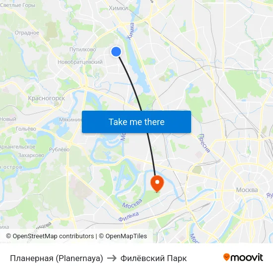 Планерная (Planernaya) to Филёвский Парк map