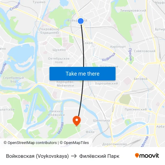 Войковская (Voykovskaya) to Филёвский Парк map