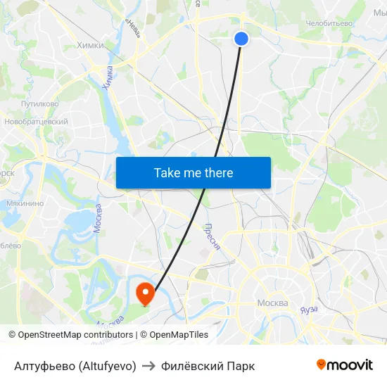 Алтуфьево (Altufyevo) to Филёвский Парк map