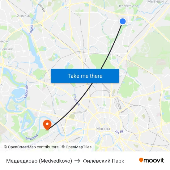 Медведково (Medvedkovo) to Филёвский Парк map