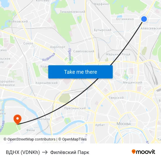 ВДНХ (VDNKh) to Филёвский Парк map