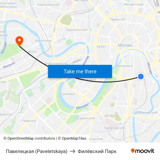 Павелецкая (Paveletskaya) to Филёвский Парк map