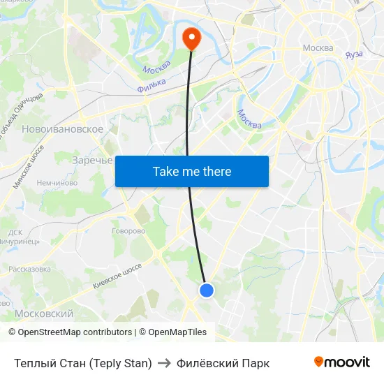 Теплый Стан (Teply Stan) to Филёвский Парк map