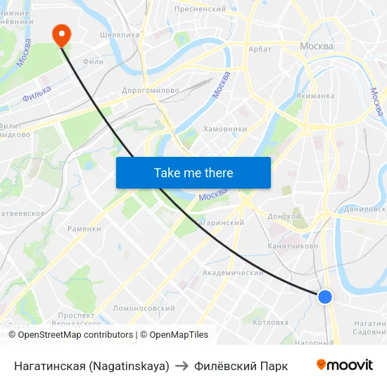 Нагатинская (Nagatinskaya) to Филёвский Парк map