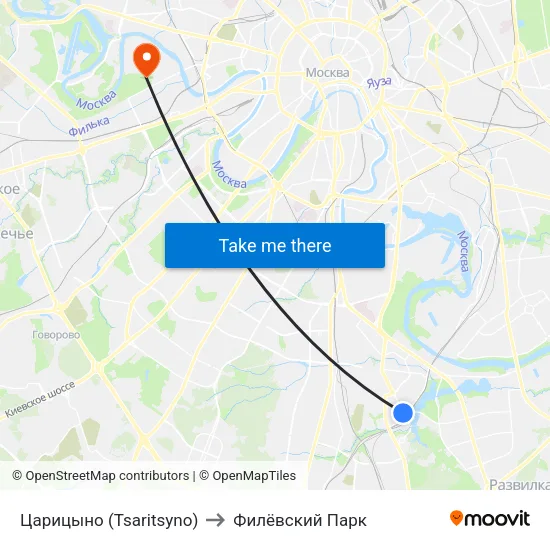 Царицыно (Tsaritsyno) to Филёвский Парк map