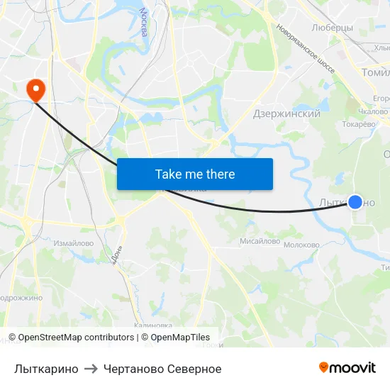 Лыткарино to Чертаново Северное map
