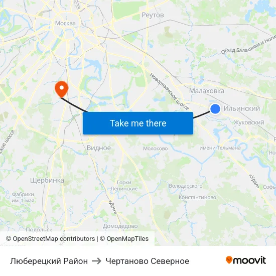 Люберецкий Район to Чертаново Северное map