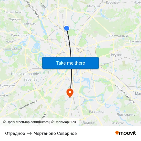 Отрадное to Чертаново Северное map