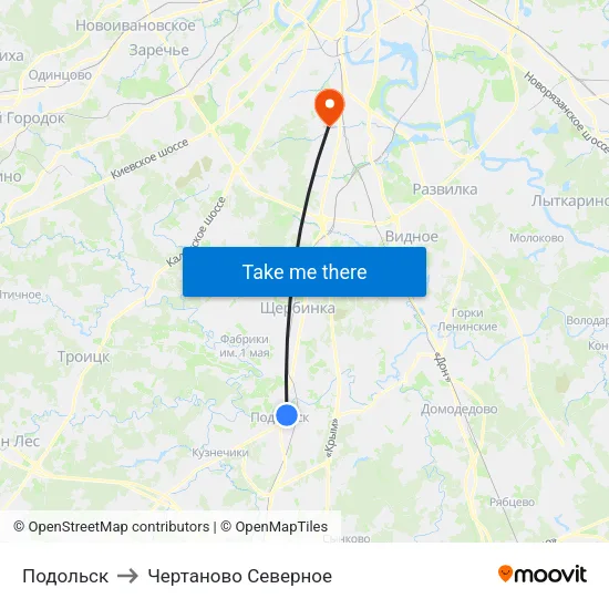 Подольск to Чертаново Северное map