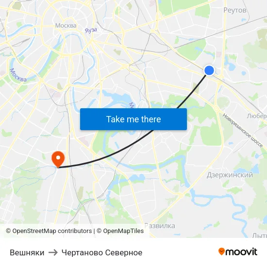Вешняки to Чертаново Северное map