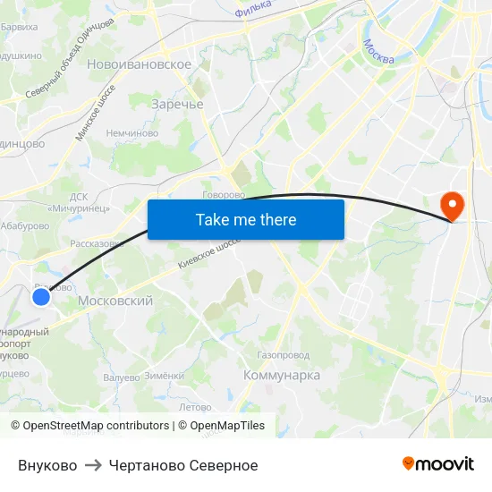 Внуково to Чертаново Северное map