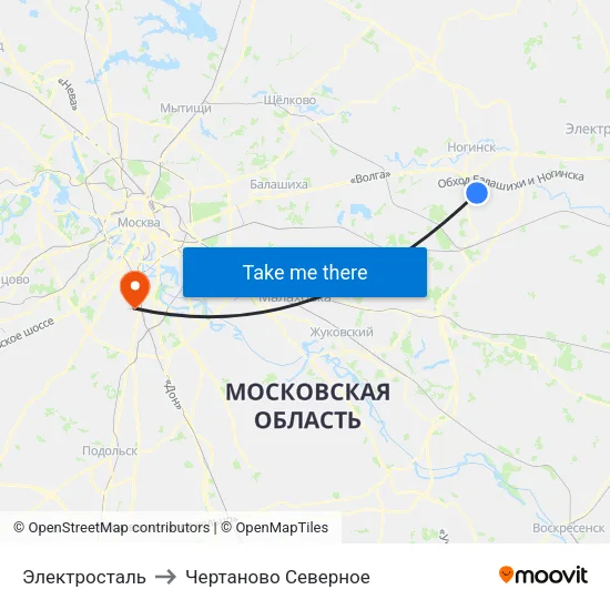 Электросталь to Чертаново Северное map