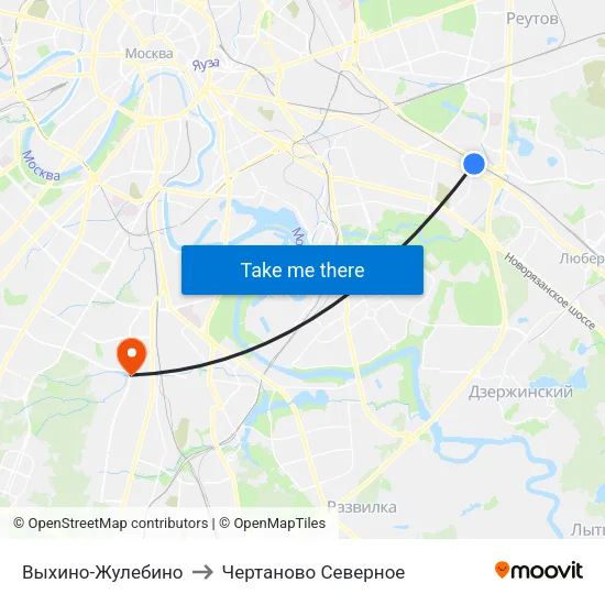 Выхино-Жулебино to Чертаново Северное map