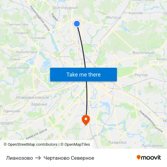 Лианозово to Чертаново Северное map