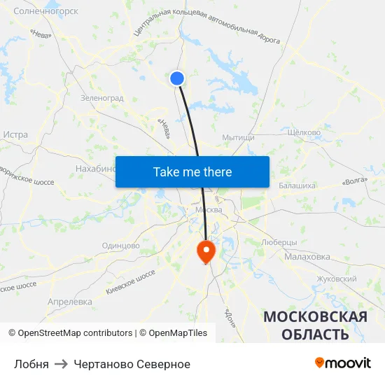 Лобня to Чертаново Северное map