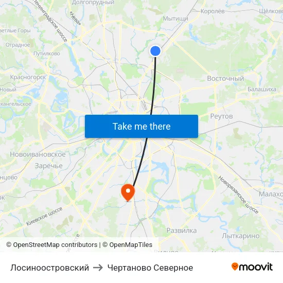 Лосиноостровский to Чертаново Северное map