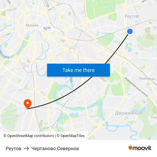 Реутов to Чертаново Северное map