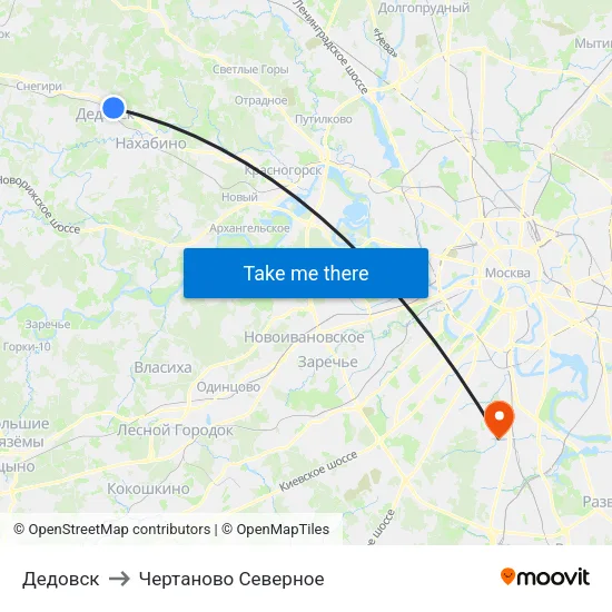 Дедовск to Чертаново Северное map