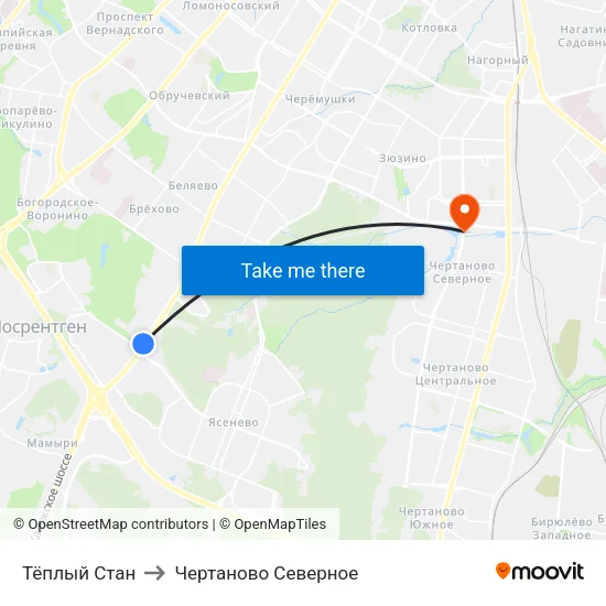 Тёплый Стан to Чертаново Северное map