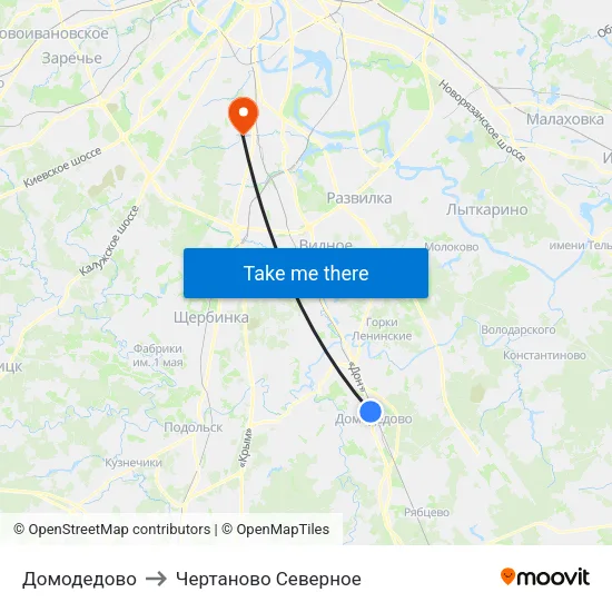 Домодедово to Чертаново Северное map