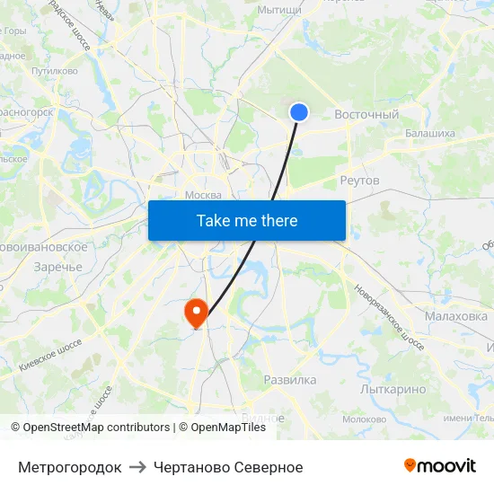 Метрогородок to Чертаново Северное map
