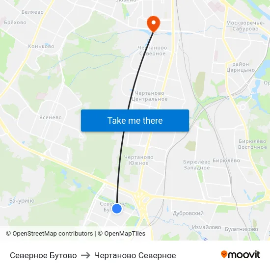 Северное Бутово to Чертаново Северное map