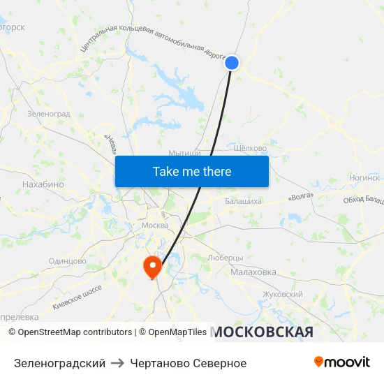 Зеленоградский to Чертаново Северное map