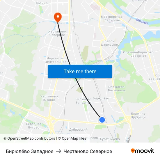 Бирюлёво Западное to Чертаново Северное map