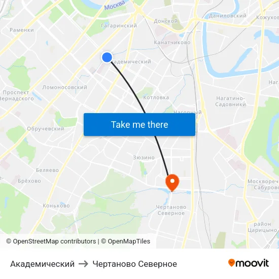 Академический to Чертаново Северное map