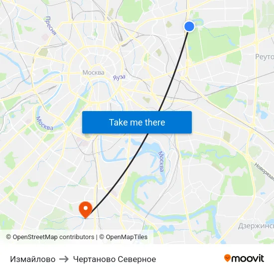 Измайлово to Чертаново Северное map