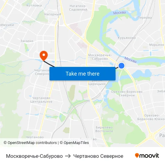 Москворечье-Сабурово to Чертаново Северное map