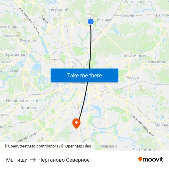 Мытищи to Чертаново Северное map