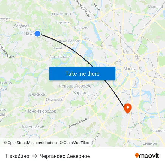 Нахабино to Чертаново Северное map