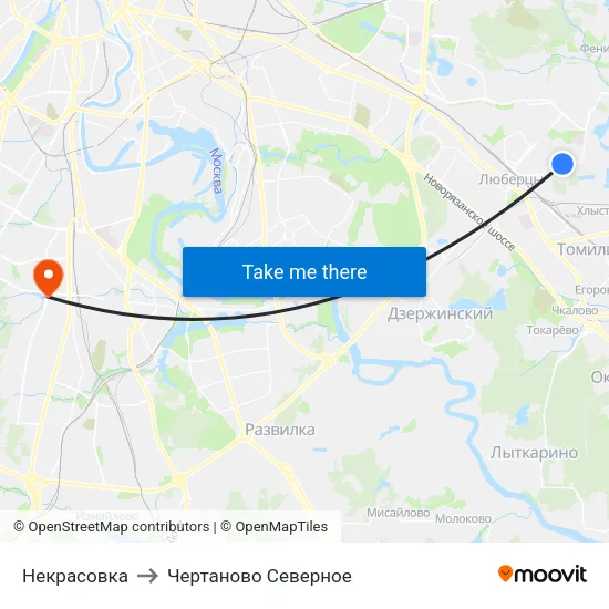 Некрасовка to Чертаново Северное map