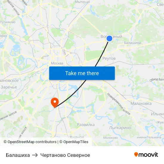 Балашиха to Чертаново Северное map